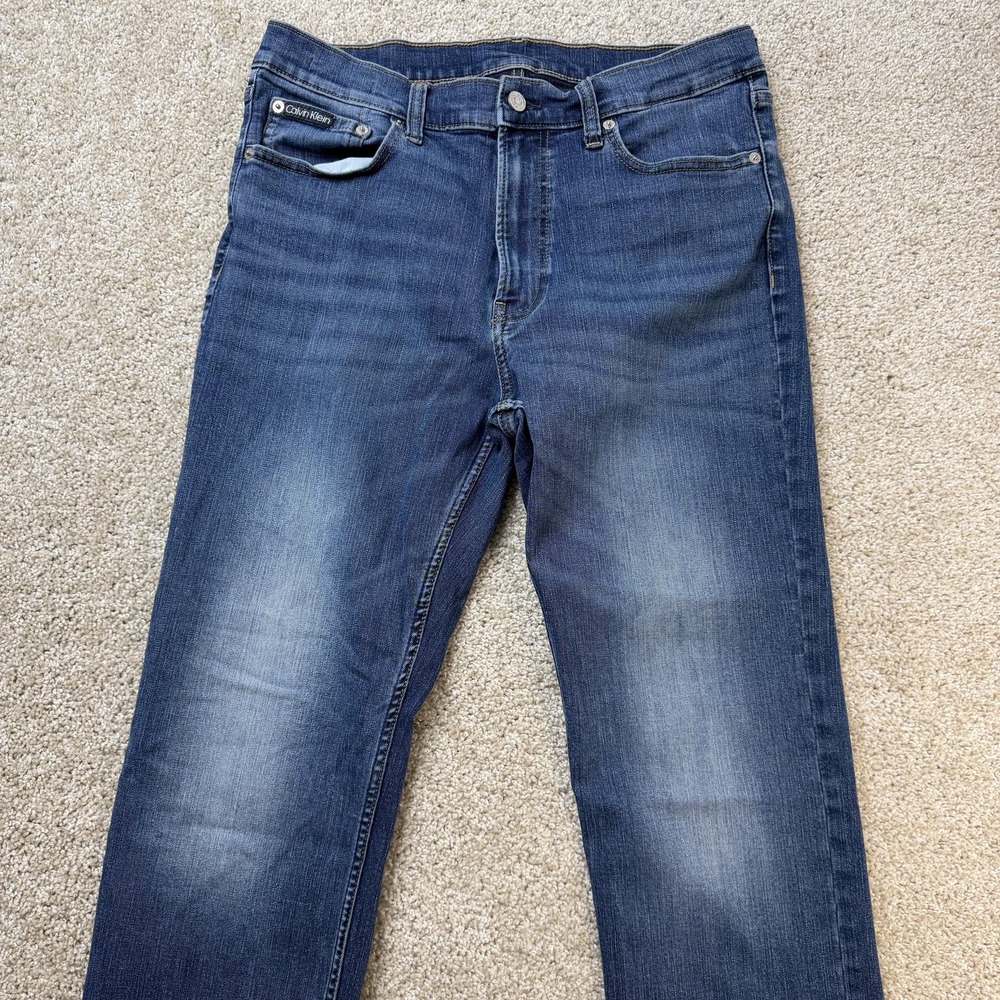 Calvin Klein Jeans Mens 32x29 Medium Blue Denim Regular Straight Stretch Casual